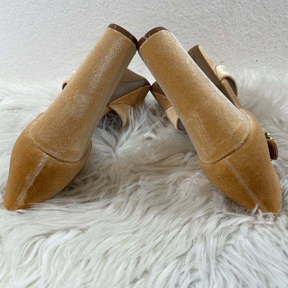 LULUS Crushest Champagne Velvet Rhinestone Ankle Strap Chunky Heels Size 10 NEW - Picture 11 of 15